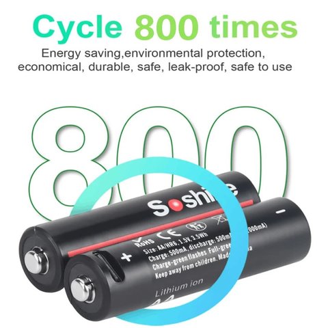 Аккумулятор AA Soshine AA/HR6, 1,5 B, Li-ion, (2600mWh), заряджається від USB Type-C. Превью 6