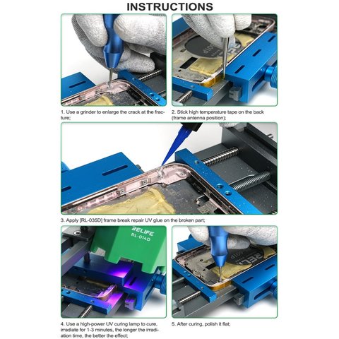 Glue RELIFE RL-035D, (transparent, UV, to repair cracks, for display frames, 10 ml) Preview 6