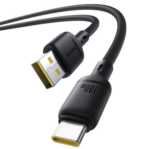 USB кабель Baseus Silky, USB тип-C, USB тип-A, 100 см, 100 Вт, черный, силиконовый, #P10377703113-00 Превью 1