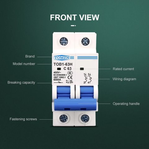 Автоматический выключатель переменного тока TOMZN TOB1-63H-C25, 1P, 230-400В, 25 А Превью 4