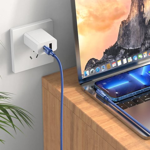USB кабель Hoco U108, USB тип-C, Lightning, 200 см, 20 Вт, синій, Г-подібний, в нейлоновому обплетенні, #6931474764874 Прев'ю 3